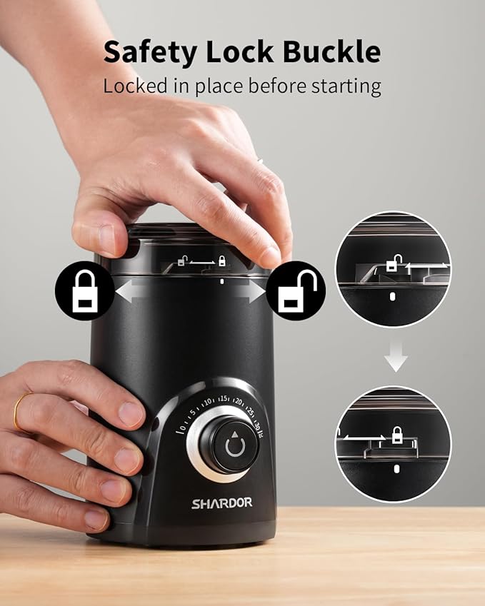 SHARDOR Electric Super Silent Blade Coffee Grinder, Timed Grind Control Rotary Knob, Adjustable Coarse to Fine for Coffee Beans, Spices & Herbs, Black