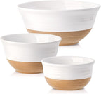 Hasense Ceramic Mixing Bowls, Large Salad Pasta Bowls Set, 2.1/1.0/0.5 Qt Serving Bowls for Entertaining, White Nesting Batter Bowls for Prepping Baking, Dishwasher Microwave Safe, Set of 3