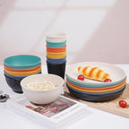 18pcs Wheat Straw Dinnerware Sets HXYPN Unbreakable Dinnerware Set Kitchen Plates and Bowls Set Plastic Plates Reusable Dishwasher and Microwave Safe