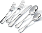 KINGSTONE 30 Piece Teardrop Silverware Set for 6, 18/10 Stainless Steel Flatware Set, Modern Design Cutlery Set for Home/Hotel/Wedding,Mirror Polished and Dishwasher Safe