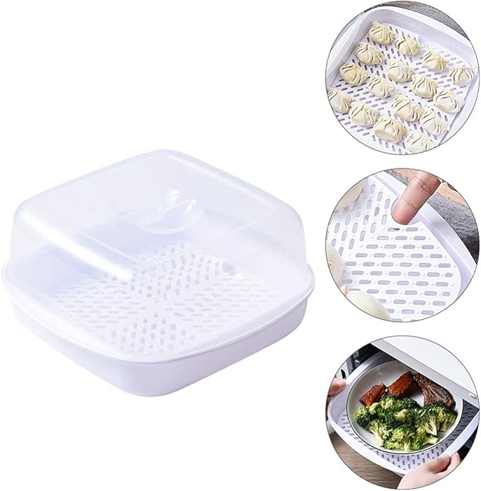 Microwave Cookware Steamer Fish Veggie Steamer Vegetable Steam Cooker Oven Container with Removable Strainer Steam Vent Lid