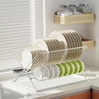 Dish Drying Rack with Drip Tray, 3 Tier Collapsible Stainless Steel Dish Drainer, Plate Rack Holder for Kitchen Counter, Folding Dish Rack for Kitchen Sink, Countertop,Cutlery, Plates, Dishes