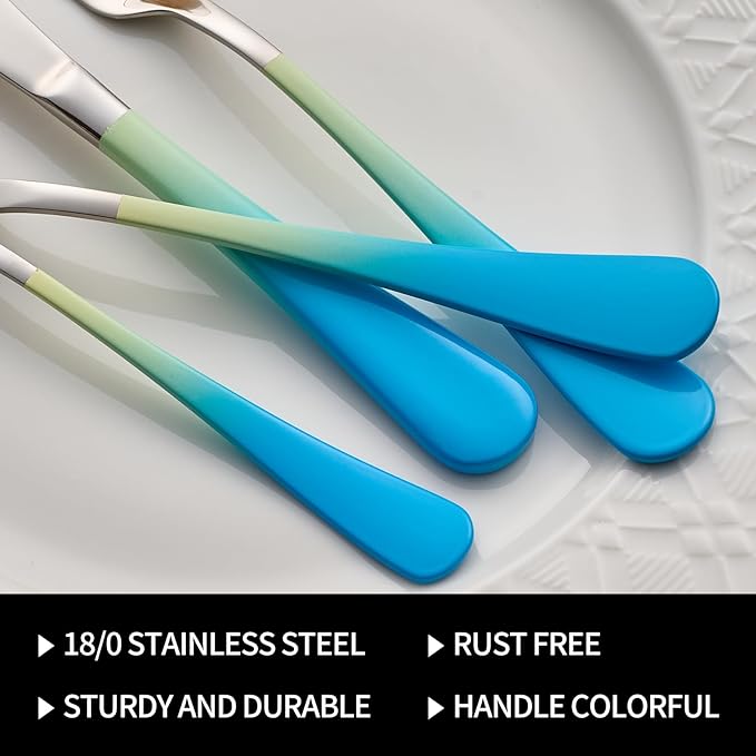 20-Pieces Color Silverware Sets for 4,Blue and Yellow Handle Stainless Steel Cutlery Set, Include Forks Spoons and Knives Set, Dishwasher Safe Utensil Sets for Home Restaurant
