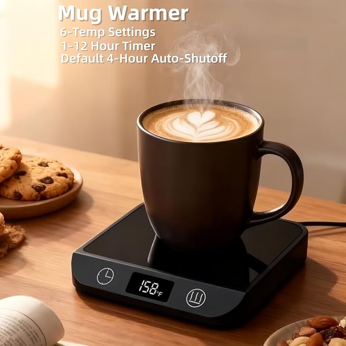 Coffee Mug Warmer, 20W Fast Heating & Constant Temperature Control, 6-Temp Settings, 1-12H Timer, Candle Warmer, Compatible with Various Cups for Coffee, Tea, Milk (Black)