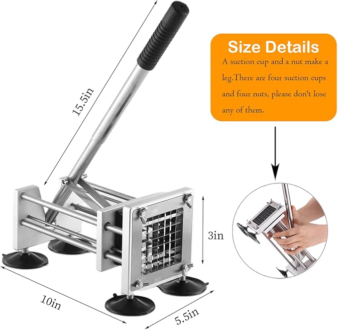 French Fry Cutter, Manual Potato Cutter with 1/2-inch and 3/8-inch blades for cutting potatoes and vegetables