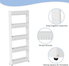 Slim Rolling Storage Cart - 5-Tier Utility Cart with Wheels for Bathroom, Kitchen, and Laundry Room - Bathroom Shelves by Lavish Home (White)