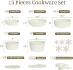 15-Piece Ceramic Nonstick Pots and Pans Set – Kitchen Cookware with Detachable Handle, RV Camping Cookware Set – Oven & Dishwasher Safe, PFOA-Free – Cream White