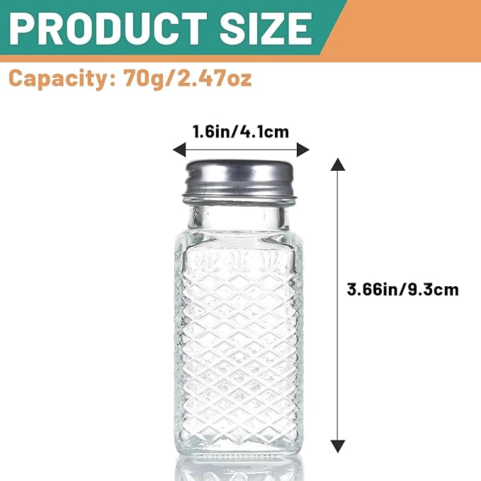 2 Pack Glass Salt and Pepper Shakers Set, Vintage Spice Shakers for Dining Room Table, Kitchen, Restaurant (Grid Pattern)