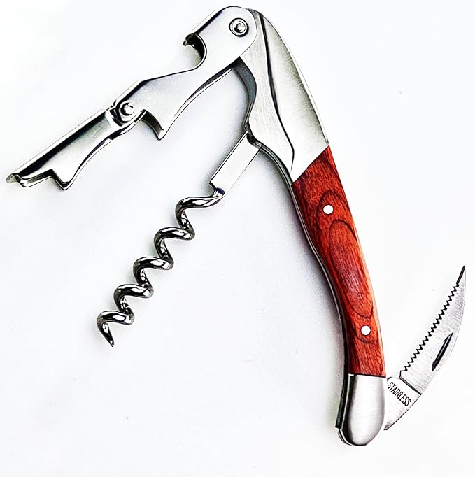 Exquiste Waiter Corkscrew for Bartenders, Professional Wine Opener With Premium Rosewood Handle,Double Hinged Bottle Opener with Serrated Foil Cutter for Sommelier, Bartend