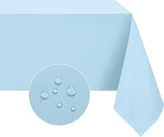 Softalker Rectangle Tablecloth, Waterproof & Stain Resistant Table Cloths Wrinkle Free Fabric Washable 210GSM Polyester Table Cover for Spring/Party/Outdoor - 90 x 132 inch,Baby Blue