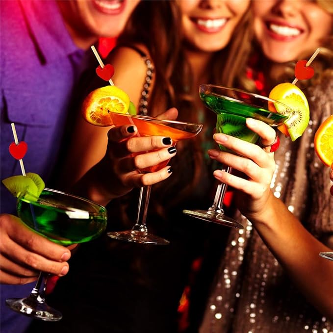 Minisland Red Love Heart Cocktail Picks, 4.7 Inch Long Bamboo Fancy Toothpicks for Appetizers, Decorative Bridal Wedding Valentines Party Food Drinks Garnish Fruit Skewer Sticks 100 Counts -MSL131