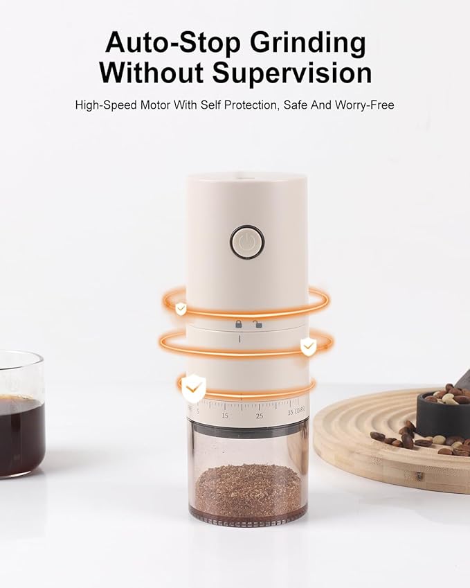 Lamido Portable Electric Coffee Grinder with Ceramic Burr - 38 Adjustable Grind Settings, One-Touch Operation, USB-C Rechargeable, Auto-Stop Function for Espresso, French Press, Travel & Home Use
