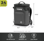 CORE Magnetic Leak Proof Soft Cooler with Waterproof Zipper | Insulated Bag Portable Ice Chest Box | Best Soft Cooler for Food & Beverages for Tailgating, Car Camping, Travel, and Family Beach Picnics