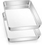 Leonyo Rectangular Cake Pan for Baking, 10.5 x 8 x 2 Inch Stainless Steel Baking Sheet Tray, Deep Lasagna Pan for Toaster Oven, Focaccia, Fish, Chicken, Casserole Dish