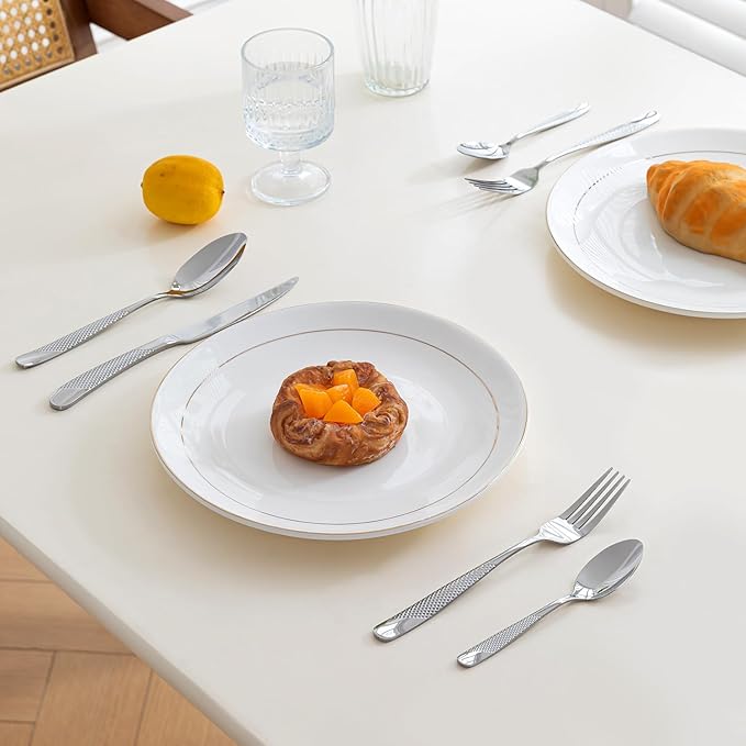 24-Piece Silvery Hammered Silverware Set, Food-Grade Stainless Steel Flatware Service for 6, Modern Cutlery Utensil Set with Forks Knives Spoons, Mirror Polished, Dishwasher Safe for Dining Restaurant