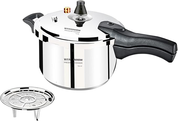Stainless Steel Pressure Cooker with Steamer Basket, Faster Cooking and Safety Pressure Release (7-Liter)