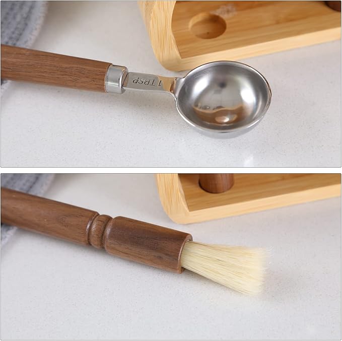 KKC HOME ACCENTS Wooden Salt and Pepper Grinder set with Spoons and Brush,Salt and Pepper Mill set,8 inch,Refillable Adjustable Coarseness Fine to Coarse