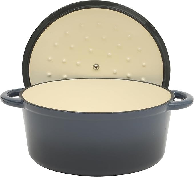 Gibson Home Addlestone 5 Qt Enameled Cast Iron Dutch Oven Pot with Lid – Round, Oven Safe to 500°F, Ideal for Bread Baking & Stews - Gradient Navy Blue