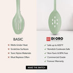 DI ORO Silicone Spoons for Cooking - Large Kitchen Spoons for Mixing, Serving, & Stirring - 600°F Heat-Resistant Non Stick Utensils – Big Solid & Slotted Basting Spoons - Dishwasher Safe (2pc, Sage)
