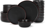 Famiware Mercury 24 Pieces Dinnerware Sets, Plates and Bowls Sets for 8, Microwave and Dishwasher Safe Dish Set, Matte Black
