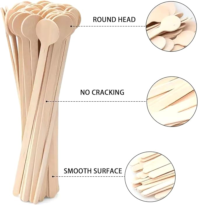 200Pcs Coffee Stirrers- 5.9 Inch Natural Wooden Coffee Stirrers With Round Ends, Disposable Biodegradable Cafe Grade Coffee Stir Sticks Wood Beverage Mixer for Coffee Cocktails Milk Tea