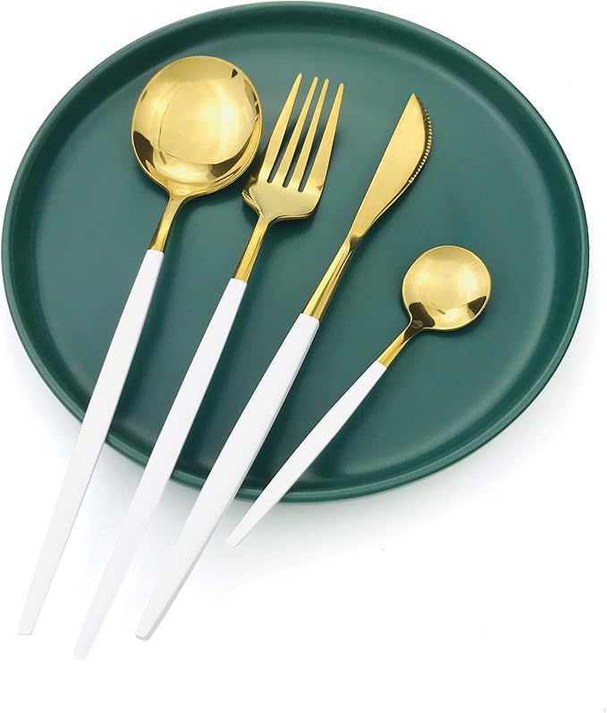 36-Pieces Silverware Mirror Polished Dinnerware Gold Flatware With White Handle, 18/0 Stainless Steel Cutlery Set For Home Kitchen Party Hotel Restaurant Wedding Service for 6