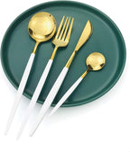 36-Pieces Silverware Mirror Polished Dinnerware Gold Flatware With White Handle, 18/0 Stainless Steel Cutlery Set For Home Kitchen Party Hotel Restaurant Wedding Service for 6