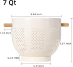 Metal Colander with Wood Handle and Stable Base, Powder Coated Steel Kitchen Strainer Basket for Draining Pasta, Vegetable and fruit (7quart,Cream)