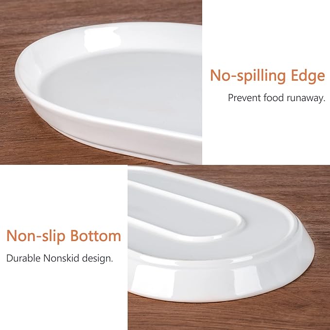 Large Serving Platter - 16"/14"/12" Oval Serving Tray, Ceramic Turkey Platters for Entertaining, Christmas Party, Set of 3, White