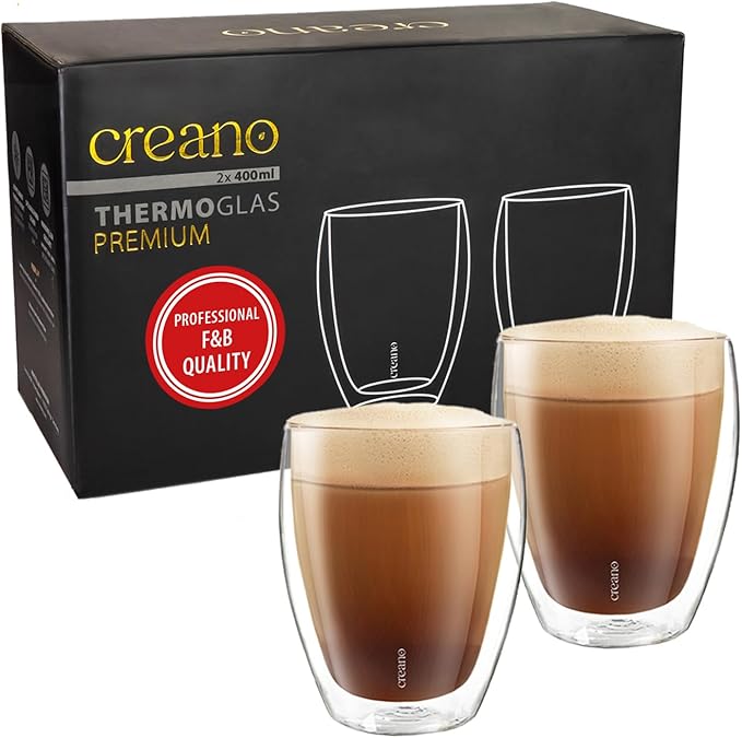 Creano Premium Double-Walled Drinking Glasses 12.5oz / 400 ml - Set of 6 - Professional Quality - 100% Dishwasher Safe (2x 12.5oz)