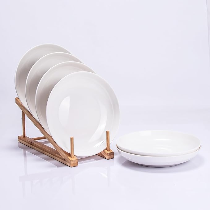 Set of 6 Dinner Plates 8 Inch, White Porcelain Plates, Microwave Oven Dishwasher Safe Scratch Resistant