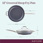 Anolon Accolade Forged Hard Anodized Nonstick Deep Frying Pan / Skillet with Helper Handle and Lid, 12 Inch - Moonstone Gray