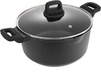 9.5 Inch Non Stick Pan Casserole Pot with Lid & Pour Spout - Lightweight 4.27 Quart Granite Coated Soup Pot Comfort Grip Handle - Induction Compatible PFOA Free Non Stick Cookware (Black)