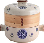 Japanese Casserole Pot with Handles for Cooking, Ceramic Casserole Clay Pot Steam Stew Pot with Steamer Basket,B,2.5L