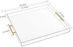 Extra Large Clear Acrylic Serving Tray (21×21 Inches) with Gold Handles Spill Proof Acrylic Over Size Big Decorative Tray Organiser for Ottoman Coffee Table Countertop