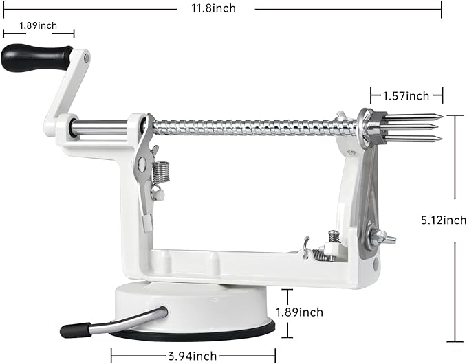 Apple Peeler, Slicer Corer Potato Peelers 3 In 1, Stainless Steel Heavy Duty Suction Cup Base And 7 Extra Blades (White)