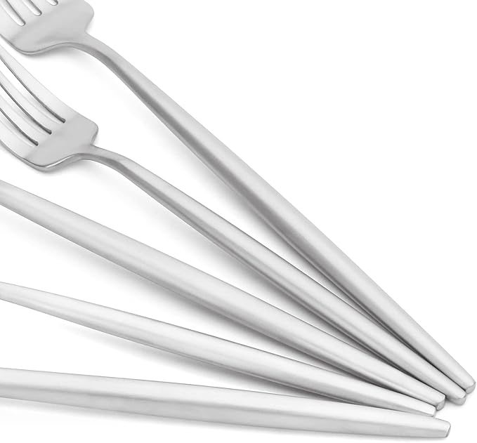 Matte Silverware Set, Oliviola 40-Piece Stainless Steel Flatware Cutlery Set Service for 8, Satin Finish Kitchen Utensil Set, Dishwasher Safe