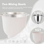 Kitchen in the box Stand Mixer, 5QT+4.5QT Two bowls Electric Food Mixer, 10 Speeds 3-IN-1 Kitchen Mixer for Daily Use with Egg Whisk,Dough Hook,Flat Beater (Frost White, 5QT)