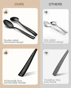 20-Piece Black Silverware Set, Ollex Stainless Steel Hammered Flatware Cutlery Set for 4, Mirror Polished Kitchen Utensils included Black Knives Spoons and Forks Set Dishwasher Safe