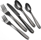 Black Hammered Silverware Set, 20 Piece Stainless Steel Heavy Duty Flatware Set for 4, Food-Grade Tableware Cutlery Set for Home Restaurant, Mirror Polished, Dishwasher Safe