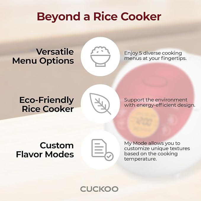 CUCKOO CR-0351FR 3-Cup (Uncooked) / 6-Cup (Cooked) Electric Warmer Rice Cooker with Nonstick Inner Pot, 5 Menu Modes, LCD Display, Fuzzy Logic Tech (Red)