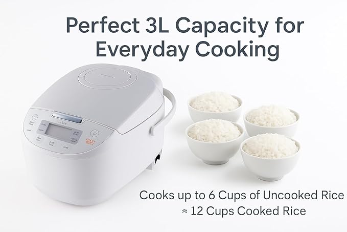 Midea Micom Rice Cooker, Digital Multi-Functional Ricer Cooker/Steamer, Brown Rice, Slow Cooker (3L/5.5Cup) (White)
