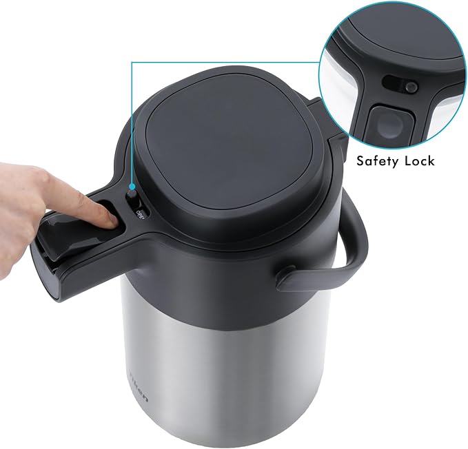 Tiken Airpot Coffee Dispenser with Pump - Coffee Carafes for Keeping Hot - Beverage Dispenser - 135oz/4L Thermal Coffee Carafe for Hot Liquids - Stainless Steel Insulated Coffee Thermos Carafe