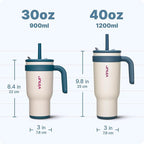 VINUR 30 oz Tumbler with Handle and Straw Lid-Reusable Stainless Steel Insulated Tumbler Cup for Water Coffee, Leakproof Travel Mug with Rubber Base(Cream)