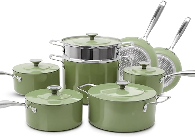 Nuwave Lux 13-Piece Premium Cookware Collection, Healthy G10 Duralon Blue Ceramic Nonstick, Ultra Durable, PFAS-Free, Lightweight & Works on All Cooktops