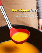 Silicone Pasta Fork and Ladle Spoon Set, Large Non Stick Kitchen Utensils for Cooking,Stirring,Serving Spaghetti, Soup, Sauce (RED)