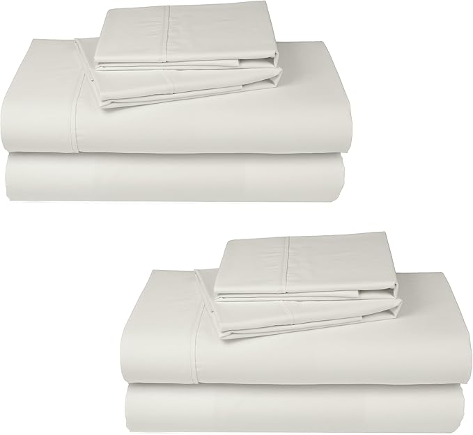2-Pack 100% Cotton Sheet Sets King Size 400 Thread Count Sateen - Extra Soft, Breathable & Cooling Sheets, Wrinkle Resistant, 2 Sets of Deep Pocket Bed Sheets - Ivory (Pale Tone)