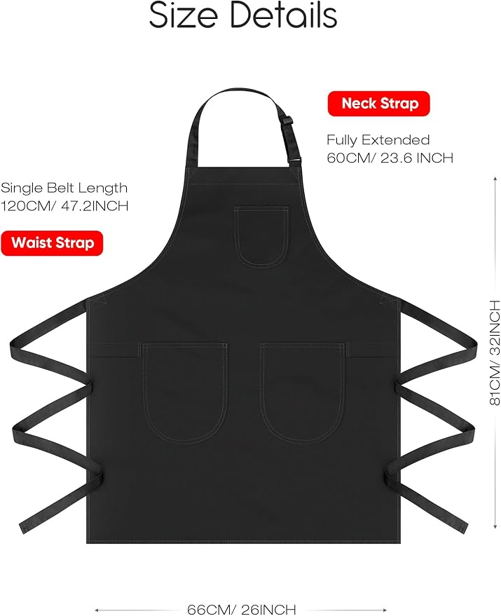 Unisex Apron with Pockets for Cooking, Salon & Art - 100% Cotton Adult Kitchen, Chef, Stylist Apron