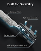 Essential Chef Knife Set, Professional Damascus Pattern Kitchen Knives Set 4 Pcs without Block, German Stainless Steel Sharp, for Bread, Meat Cutting, Fruits, Vegetable, Bbq, Home Cooking, Gift Box