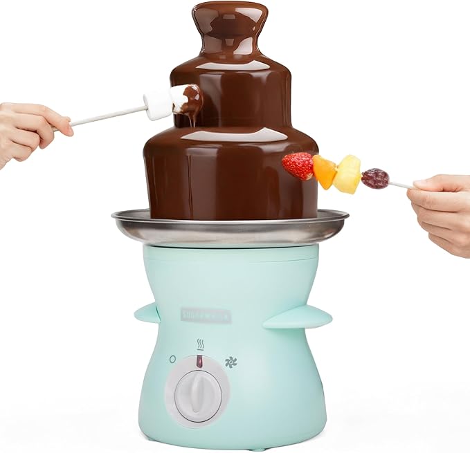 3 Tier Mini Chocolate Fountain Machine, Easy to Use & Clean, Great for Parties, Events & Weddings, 22 Oz Capacity, Aqua